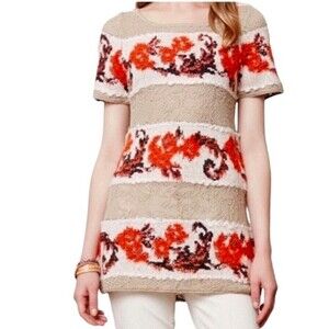 Anthropologie Knitted & Knotted striped floral short sleeve sweater sz S